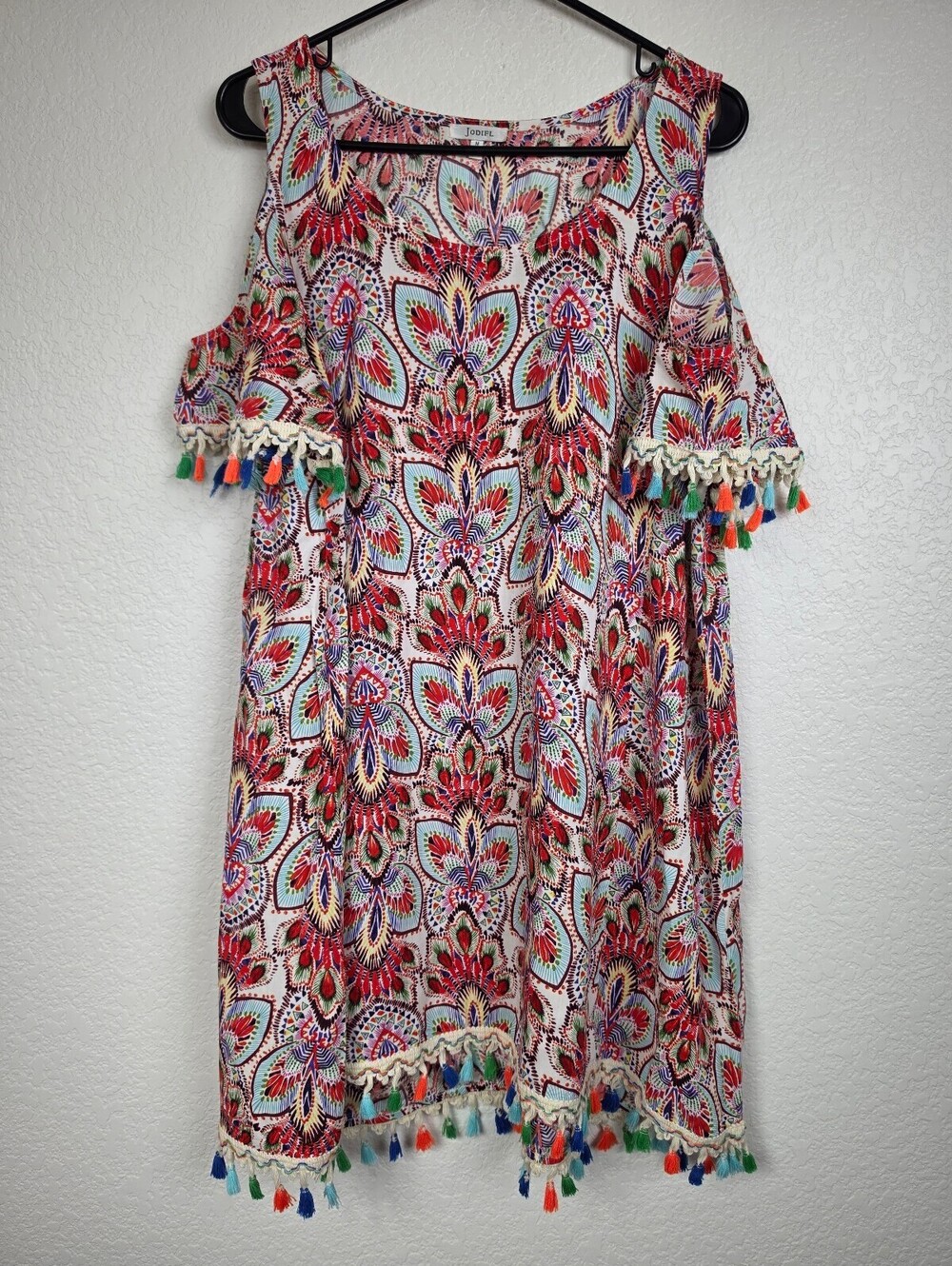 Anthropologie Jodifl Medium Cold Shoulder Dress with Tassels